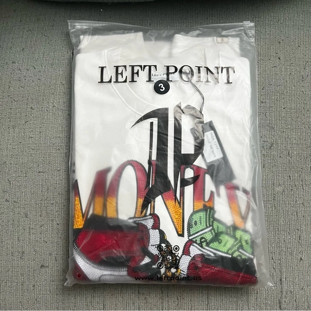Left Point Sweatshirt Money Sneakers Graffiti Rhinestones Y2K 90s Streetwear 3XL
